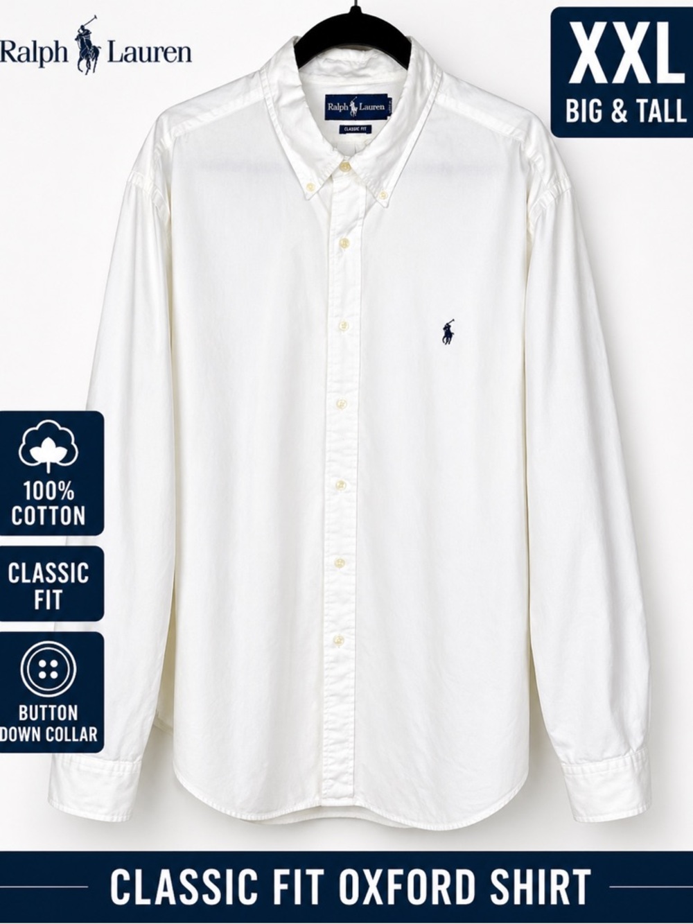 Ralph Lauren XXL Big & Tall Classic Fit Oxford Shirt White Button Down
